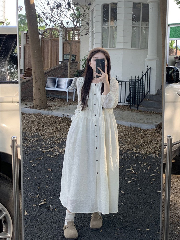 French-Style Long-Sleeve Dress for Women Autumn 2026 New Model Elegant Pleated Loose Fit Slimming and Draping Long Dress