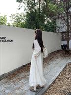 French-Style Long-Sleeve Dress for Women Autumn 2026 New Model Elegant Pleated Loose Fit Slimming and Draping Long Dress