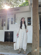 French-Style Long-Sleeve Dress for Women Autumn 2026 New Model Elegant Pleated Loose Fit Slimming and Draping Long Dress
