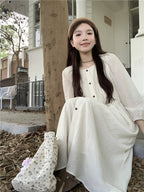 French-Style Long-Sleeve Dress for Women Autumn 2026 New Model Elegant Pleated Loose Fit Slimming and Draping Long Dress