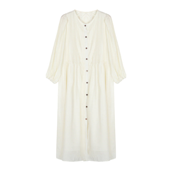 French-Style Long-Sleeve Dress for Women Autumn 2026 New Model Elegant Pleated Loose Fit Slimming and Draping Long