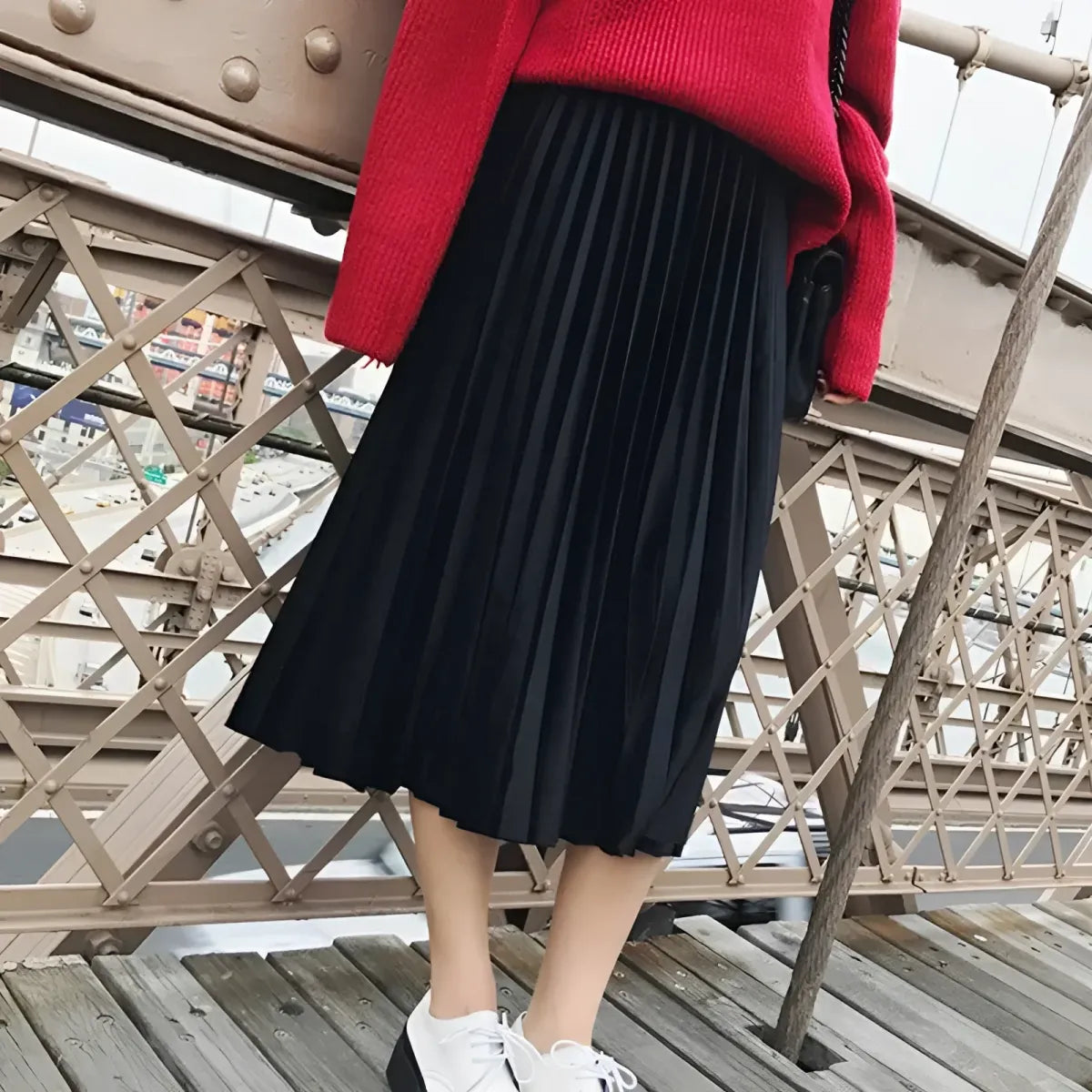 Pleated Velvet Skirt with Elastic Waist