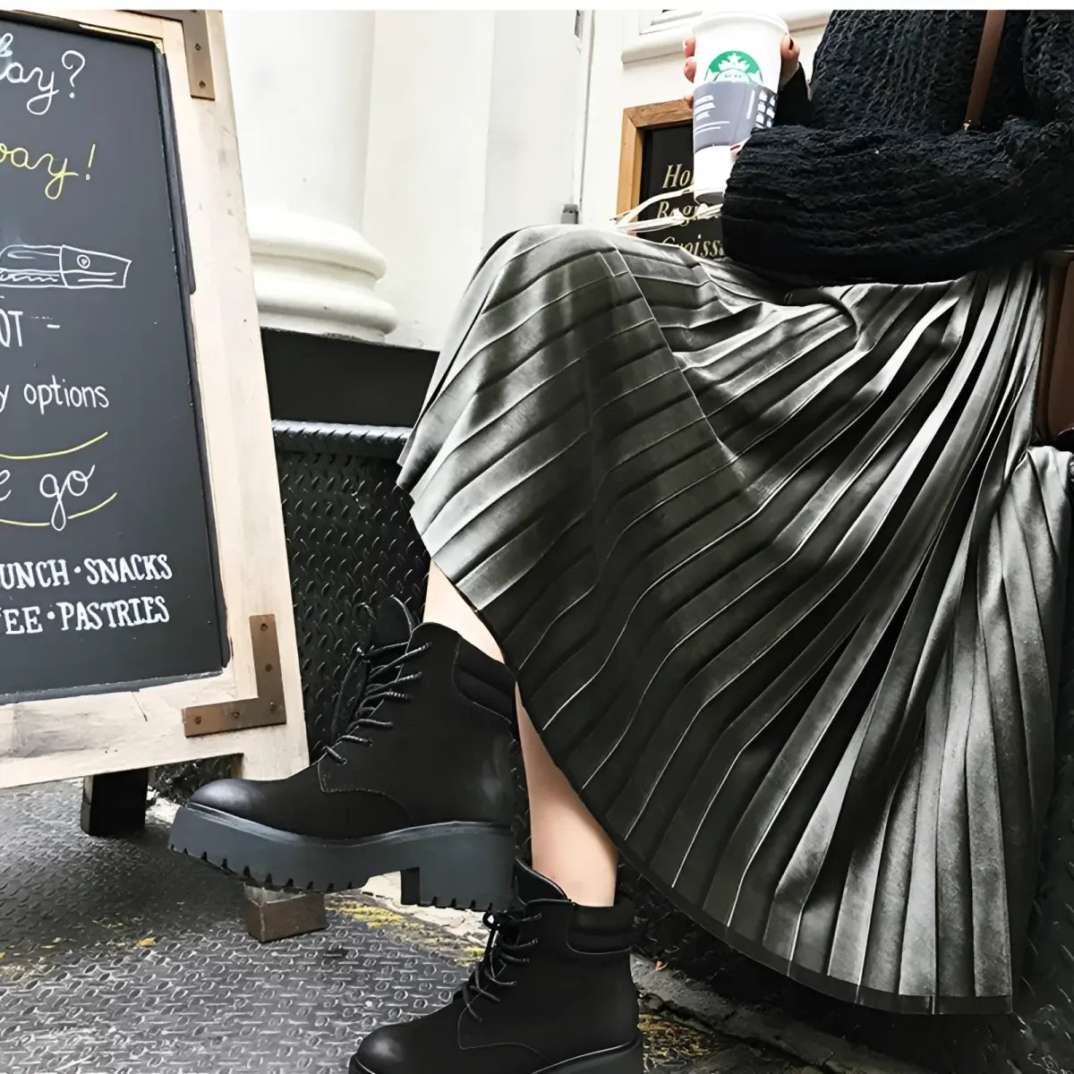 Pleated Velvet Skirt with Elastic Waist