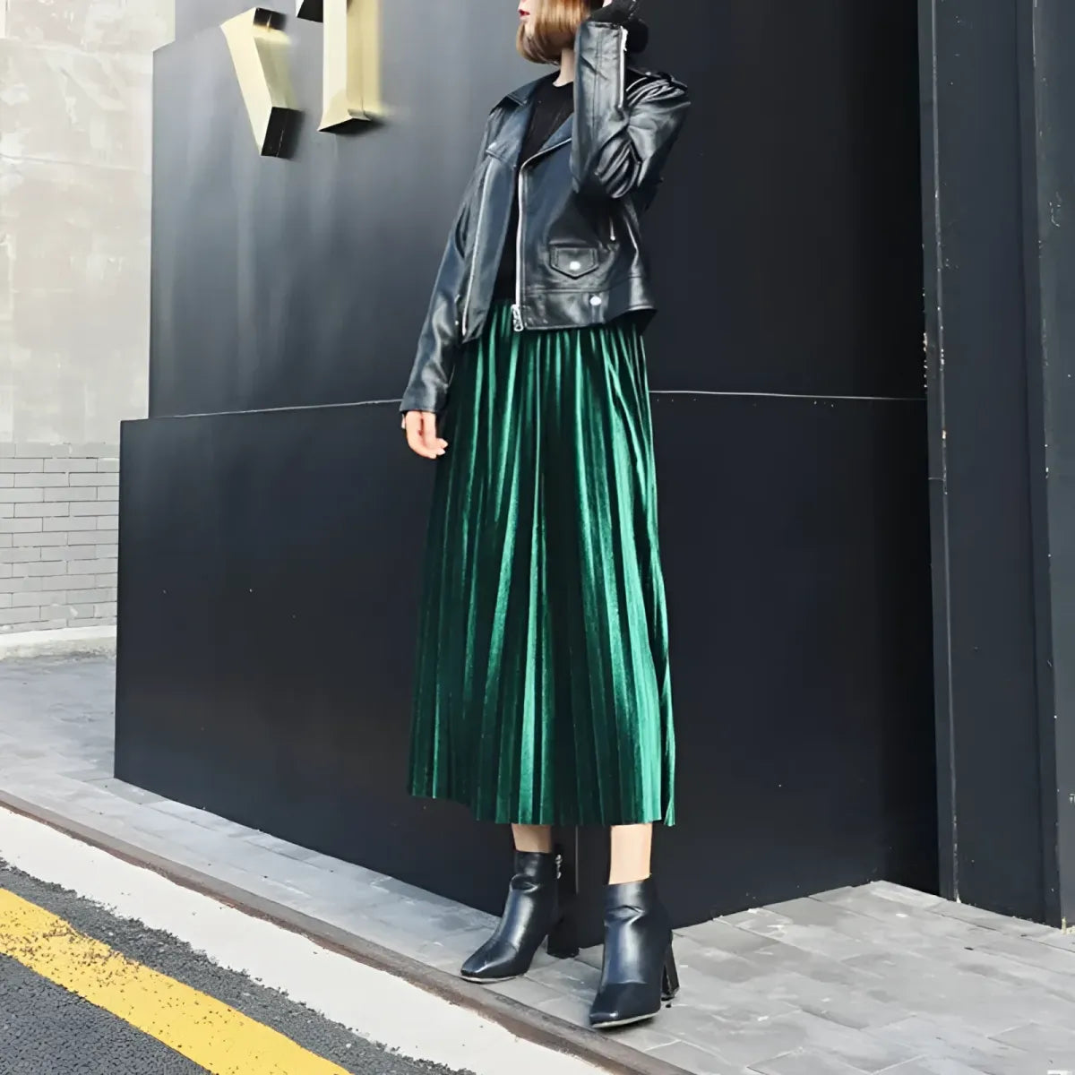 Pleated Velvet Skirt with Elastic Waist