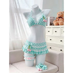 Japanese Polka Dot Bikini Set Tiered Skirt Ruffle Bow Kawaii Y2K Cute Swimwear Vintage Swimsuit Beach Holiday Wear