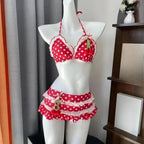 Japanese Polka Dot Bikini Set Tiered Skirt Ruffle Bow Kawaii Y2K Cute Swimwear Vintage Swimsuit Beach Holiday Wear