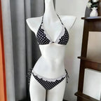 Summer Polka Dot Bikini Set Women Top Tiered Skirt Ruffle Bow Kawaii Y2K Cute Japanese Swimwear Swimsuit Beach Holiday