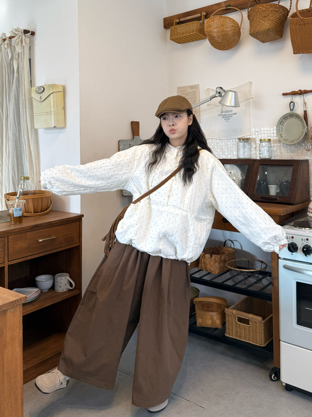 Japanese Vintage Polka Dot Hoodie & Pants Set - kawaii-inspired outfit in pastel colors - 5977129