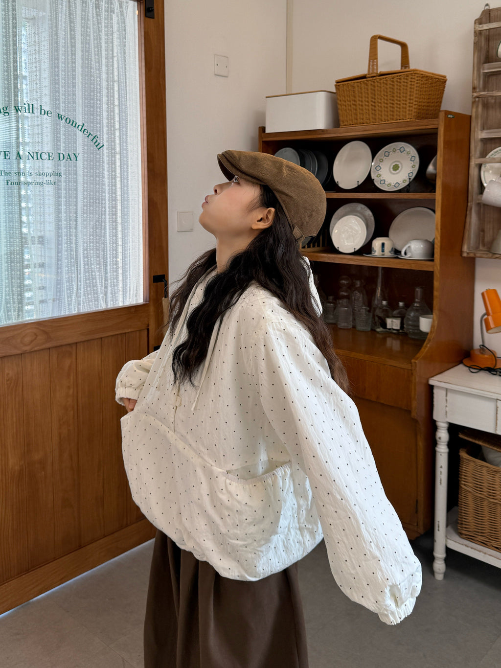 Japanese Vintage Polka Dot Hoodie & Pants Set - kawaii-inspired outfit in pastel colors - 56514758