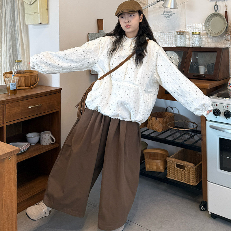 Japanese Vintage Polka Dot Hoodie & Pants Set - kawaii-inspired outfit in pastel colors - 73952253