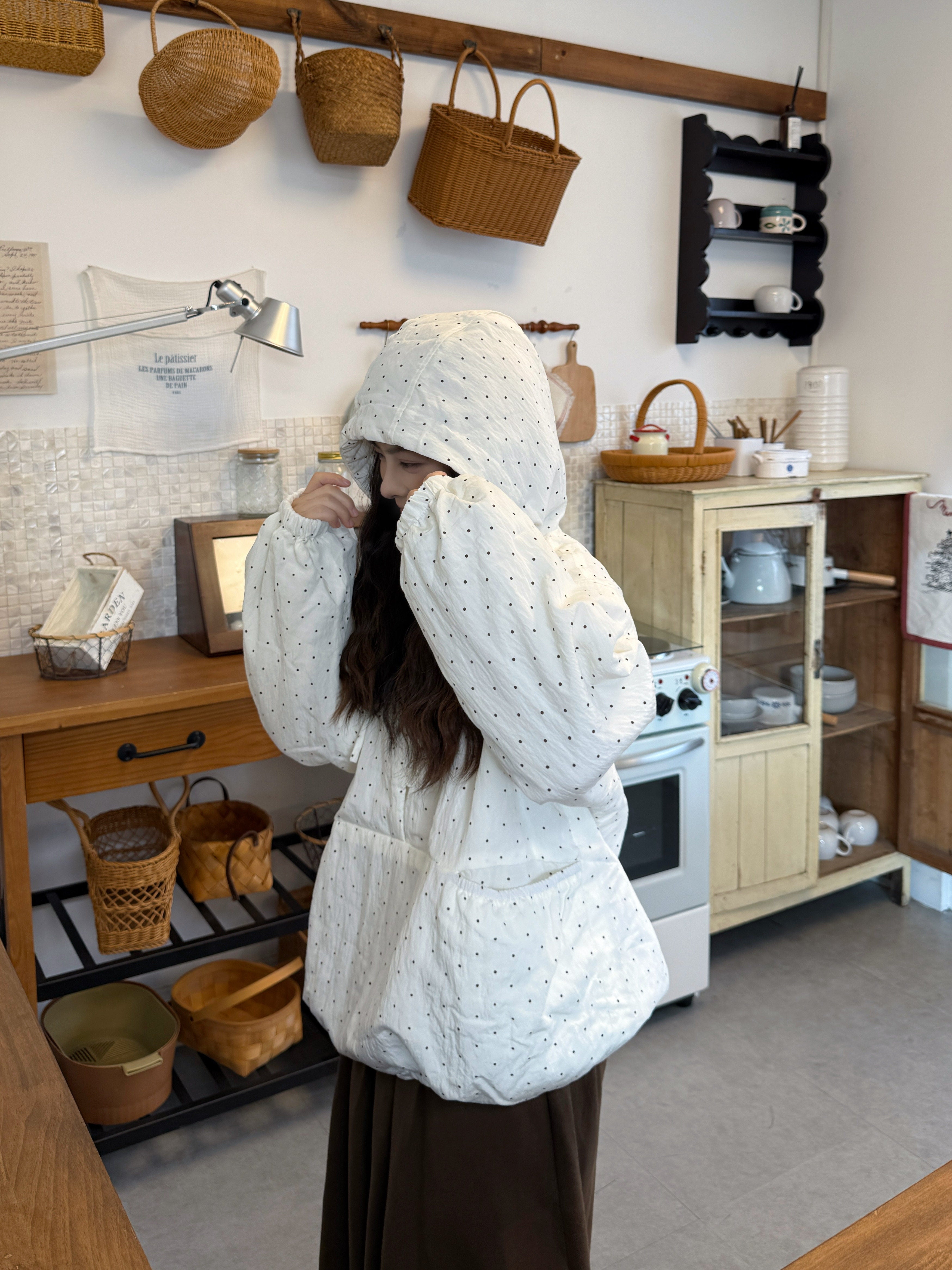 Japanese Vintage Polka Dot Hoodie & Pants Set - kawaii-inspired outfit in pastel colors - 11949162
