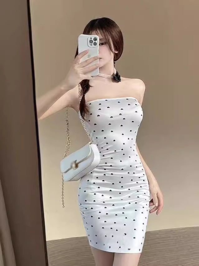 French-Style Pure Desire Sexy Strapless Dress with Polka Dots Summer Sleeveless Short Dress 1013 Sexy Style - Patterns