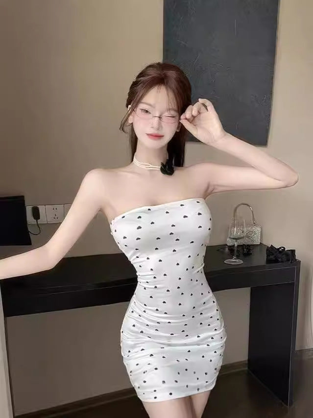 French-Style Pure Desire Sexy Strapless Dress with Polka Dots Summer Sleeveless Short Dress 1013 Sexy Style - Patterns