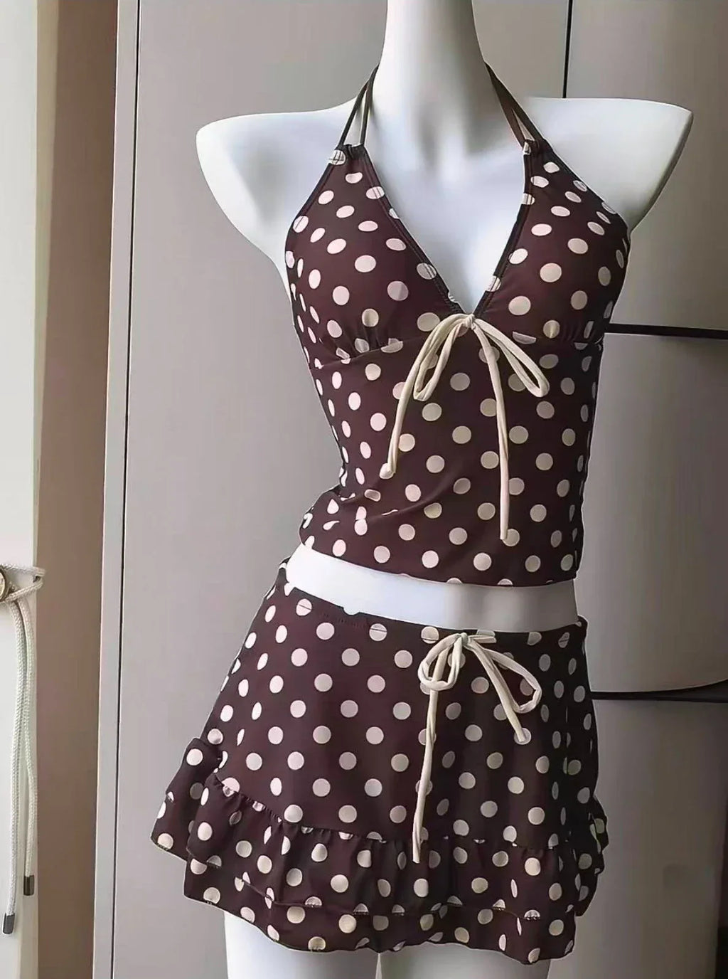 Japanese Kawaii Printed Halter Bikini Set Women Sweet Ruffle Two Piece Swimsuit Summer Beach Vacation Casual Outfit