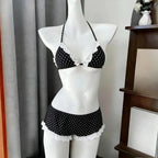 Japanese Kawaii Printed Halter Bikini Set Women Sweet Ruffle Two Piece Swimsuit Summer Beach Vacation Casual Outfit