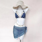 Japanese Kawaii Printed Halter Bikini Set Women Sweet Ruffle Two Piece Swimsuit Summer Beach Vacation Casual Outfit