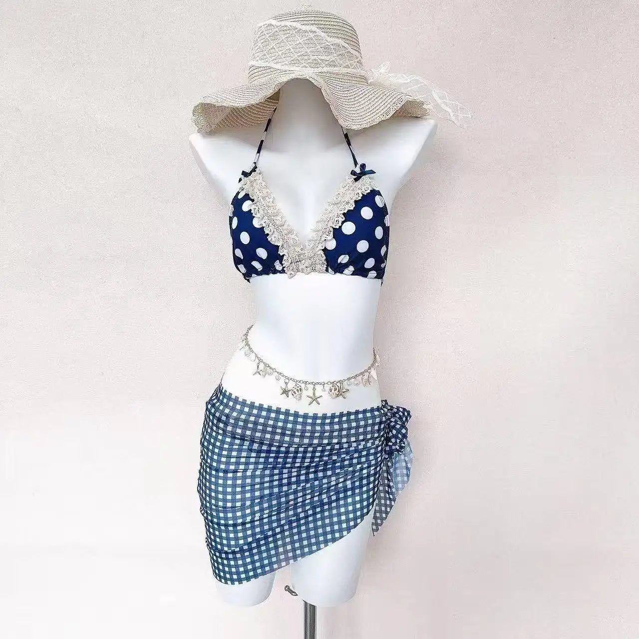 Japanese Kawaii Printed Halter Bikini Set Women Sweet Ruffle Two Piece Swimsuit Summer Beach Vacation Casual Outfit