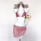 Japanese Kawaii Printed Halter Bikini Set Women Sweet Ruffle Two Piece Swimsuit Summer Beach Vacation Casual Outfit