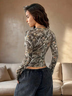 Cross-Border European and American Autum New Women’s Clothing Y2K Sexy Style Printed Long-Sleeved Women’s Bottoming
