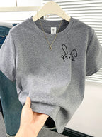 Simple Cute Rabbit Short-Sleeve Tee - kawaii-inspired outfit in pastel colors - 71853154