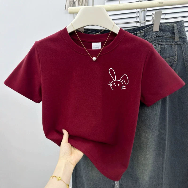 Simple Cute Rabbit Short-Sleeve Tee - kawaii-inspired outfit in pastel colors - 39317822