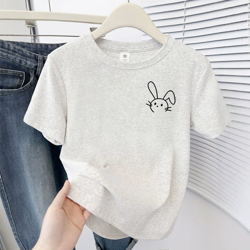 Simple Cute Rabbit Short-Sleeve Tee - kawaii-inspired outfit in pastel colors - 94652839