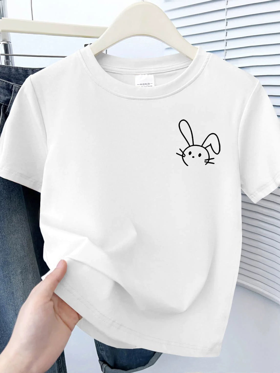 Simple Cute Rabbit Short-Sleeve Tee - kawaii-inspired outfit in pastel colors - 71115519