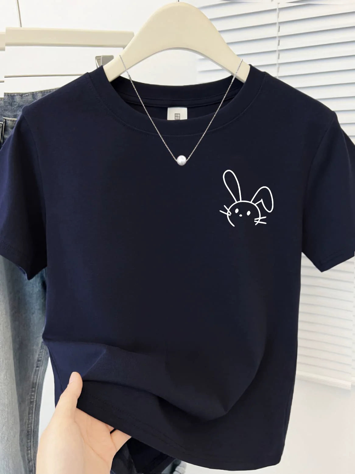 Simple Cute Rabbit Short-Sleeve Tee - kawaii-inspired outfit in pastel colors - 87929011