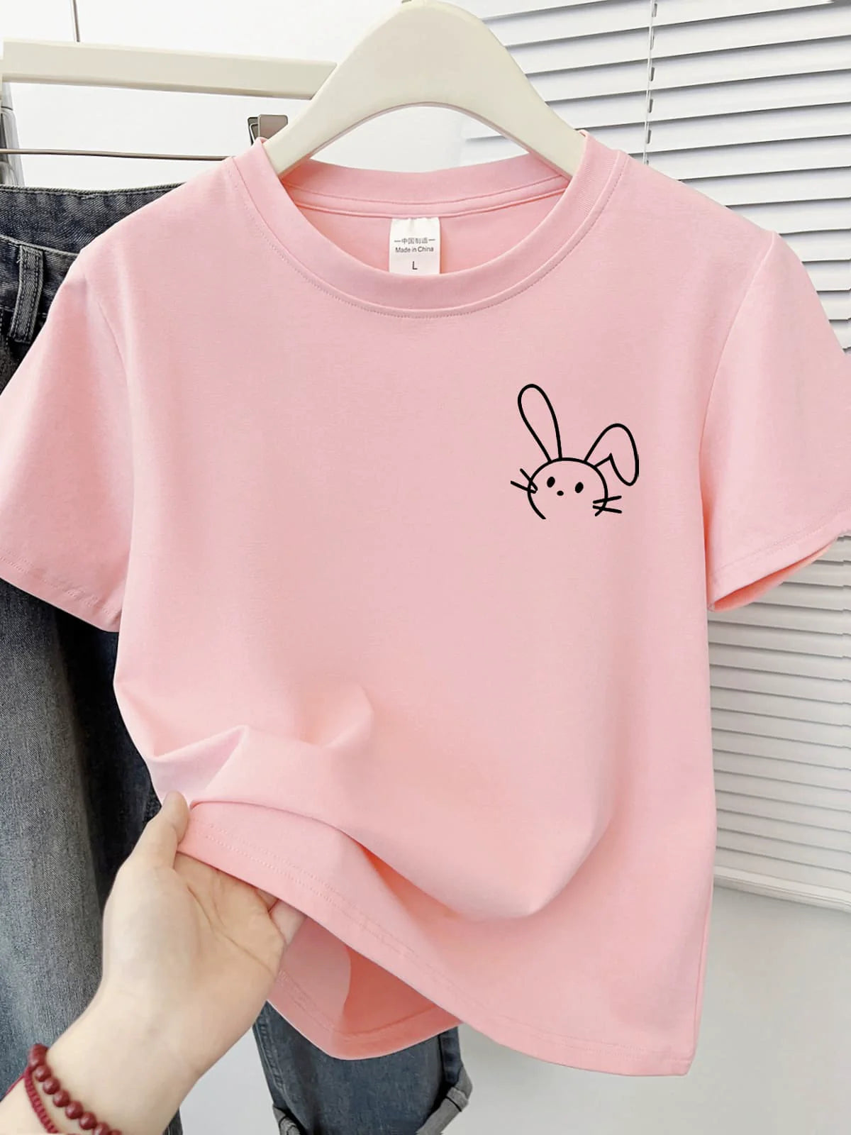 Simple Cute Rabbit Short-Sleeve Tee - kawaii-inspired outfit in pastel colors - 85962910