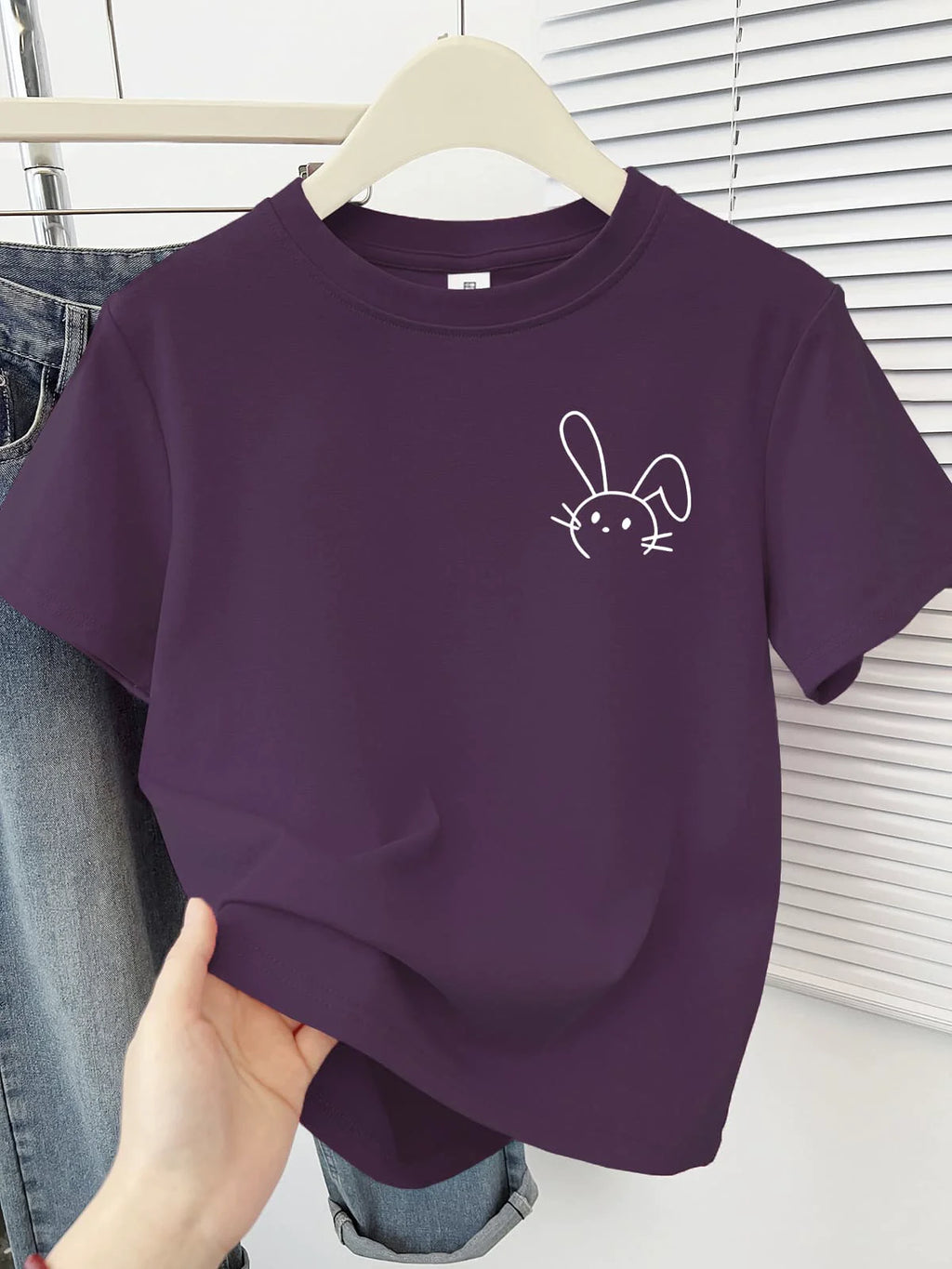 Simple Cute Rabbit Short-Sleeve Tee - kawaii-inspired outfit in pastel colors - 71094315