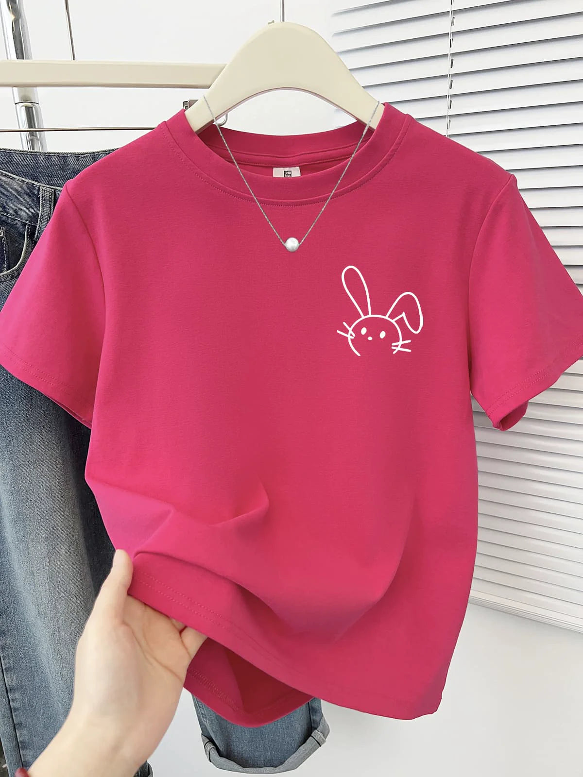 Simple Cute Rabbit Short-Sleeve Tee - kawaii-inspired outfit in pastel colors - 49788819