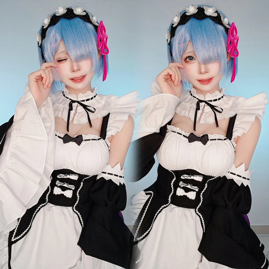 HOLOUN Zero Anime Rem Cosplay Costume Wig Lolita Maid Dress Black White Halloween Christmas