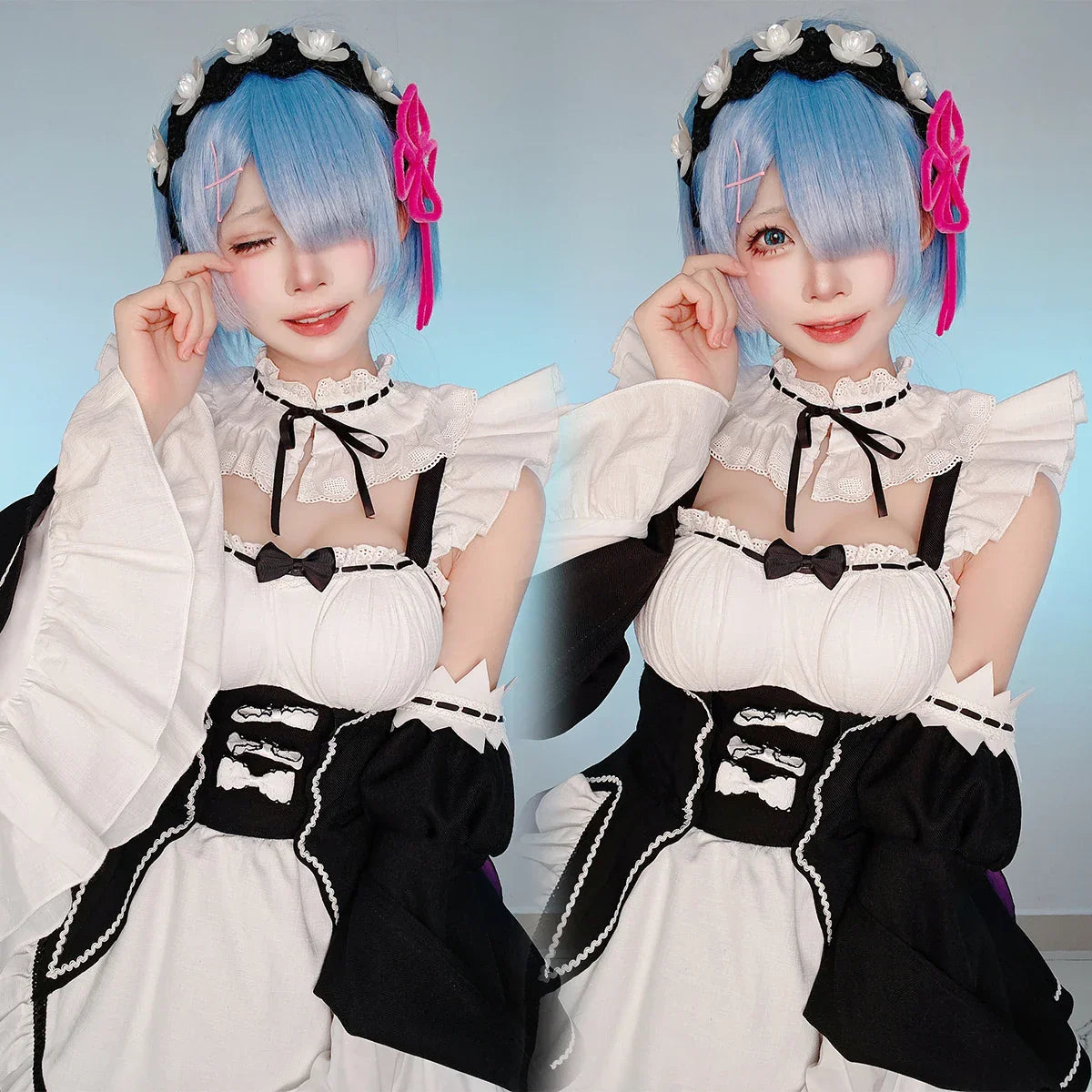HOLOUN Zero Anime Rem Cosplay Costume Wig Lolita Maid Dress Black White Halloween Christmas