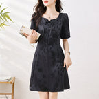 New Chinese Style National Style Simple Lady Dress 2025 Summer New Style French Style Retro Modified Cheongsam - Black