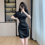New Chinese-Style Women’s 2026 Petite Dress with Traditional Chinese Retro Buckle Design Slim Fit Black Dress