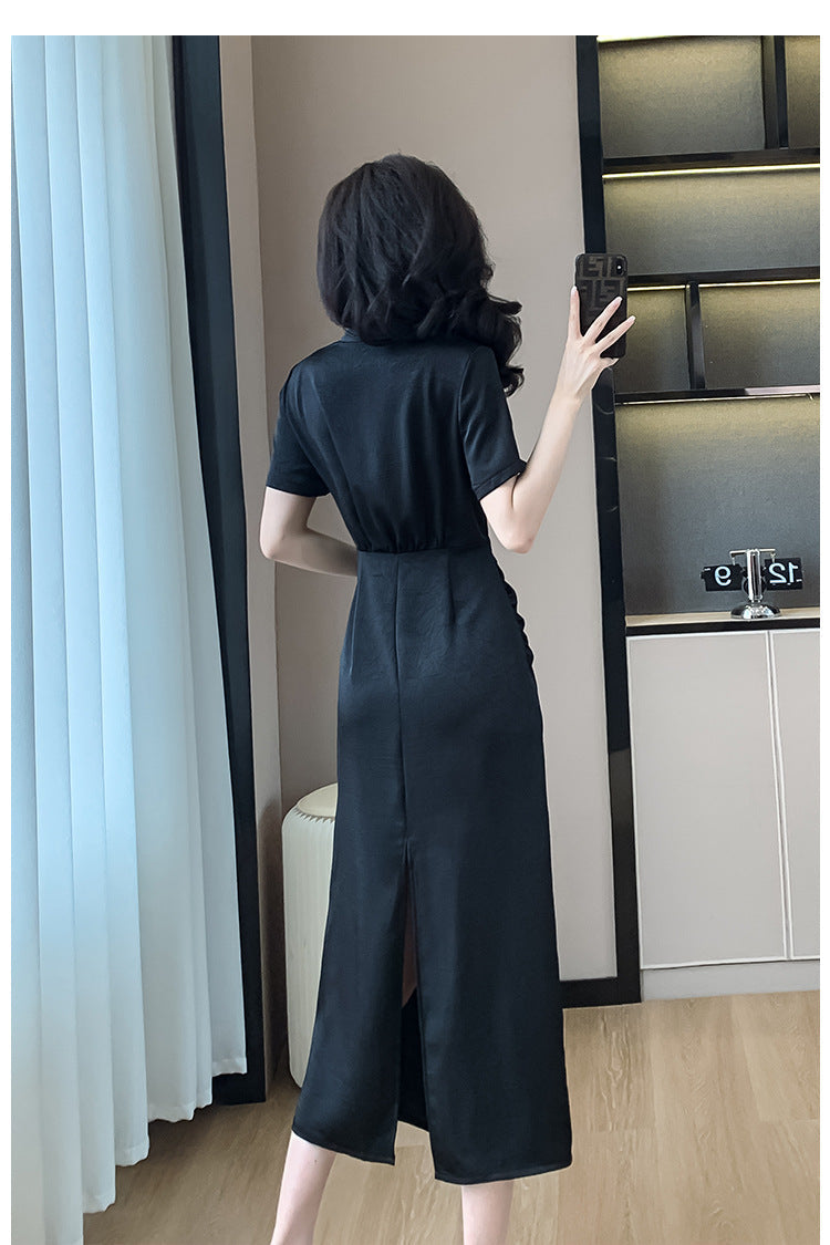 New Chinese-Style Women’s 2026 Petite Dress with Traditional Chinese Retro Buckle Design Slim Fit Black Dress