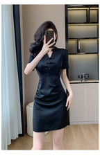 New Chinese-Style Women’s 2026 Petite Dress with Traditional Chinese Retro Buckle Design Slim Fit Black Dress