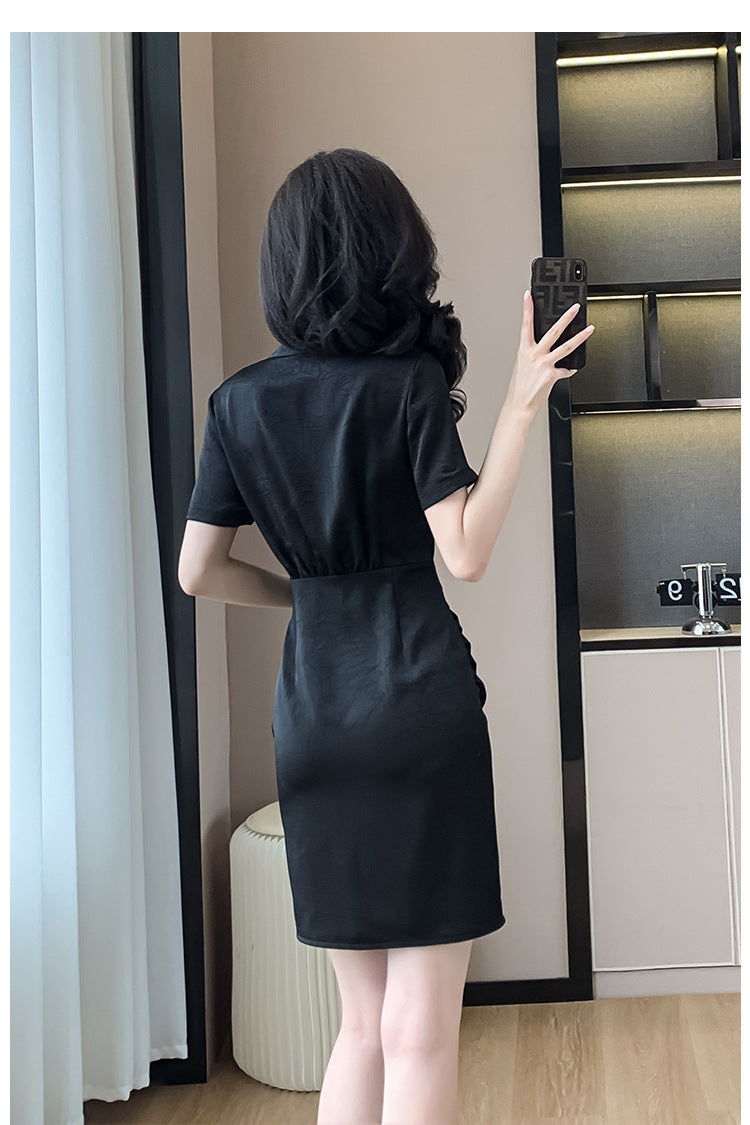 New Chinese-Style Women’s 2026 Petite Dress with Traditional Chinese Retro Buckle Design Slim Fit Black Dress