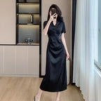 New Chinese-Style Women’s 2026 Petite Dress with Traditional Chinese Retro Buckle Design Slim Fit Black Dress