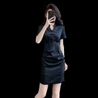 New Chinese-Style Women’s 2026 Petite Dress with Traditional Chinese Retro Buckle Design Slim Fit Black Dress