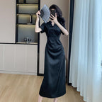 New Chinese-Style Women’s 2026 Petite Dress with Traditional Chinese Retro Buckle Design Slim Fit Black Dress - Short