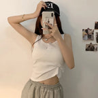 Ribbed Button Front Tank Top - Tank Top