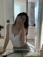 Ribbed Button Front Tank Top - Tank Top