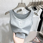 Ribbed Button Front Tank Top - Tank Top
