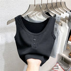 Ribbed Button Front Tank Top - Tank Top