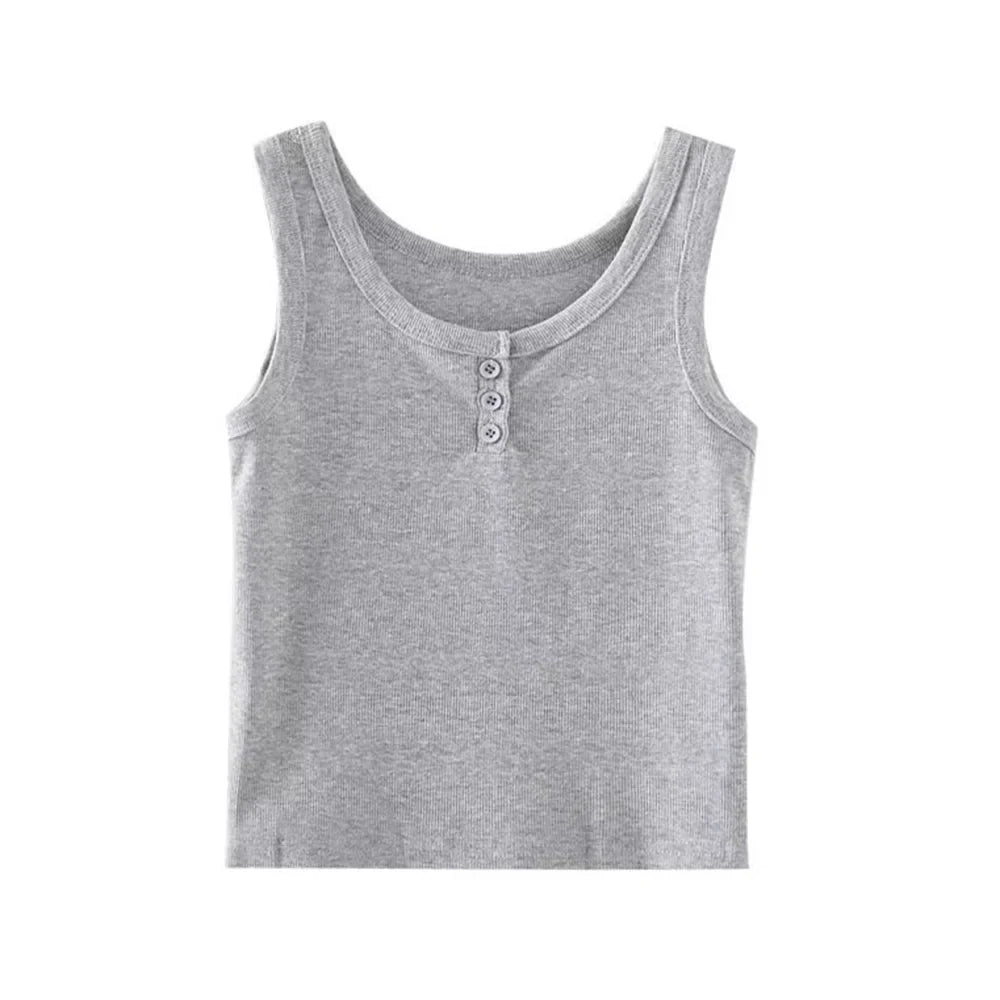 Ribbed Button Front Tank Top - Tank Top