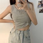 Ribbed Button Front Tank Top - Tank Top