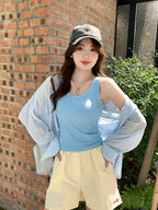 Summer Plus-Size Stretch Ribbed Camisole - kawaii-inspired outfit in pastel colors - 26087395