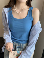 Summer Plus-Size Stretch Ribbed Camisole - kawaii-inspired outfit in pastel colors - 62643215