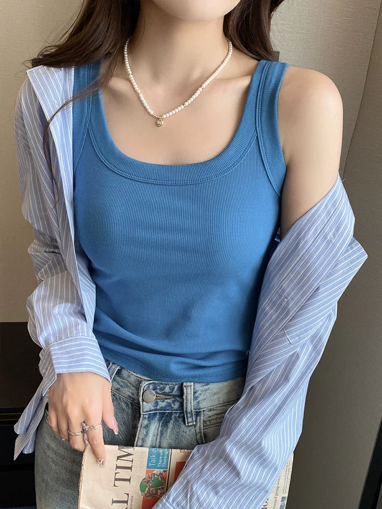 Summer Plus-Size Stretch Ribbed Camisole - kawaii-inspired outfit in pastel colors - 62643215